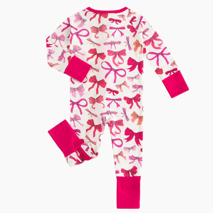 Bright Pink Bows Bamboo Sleeper Onesies