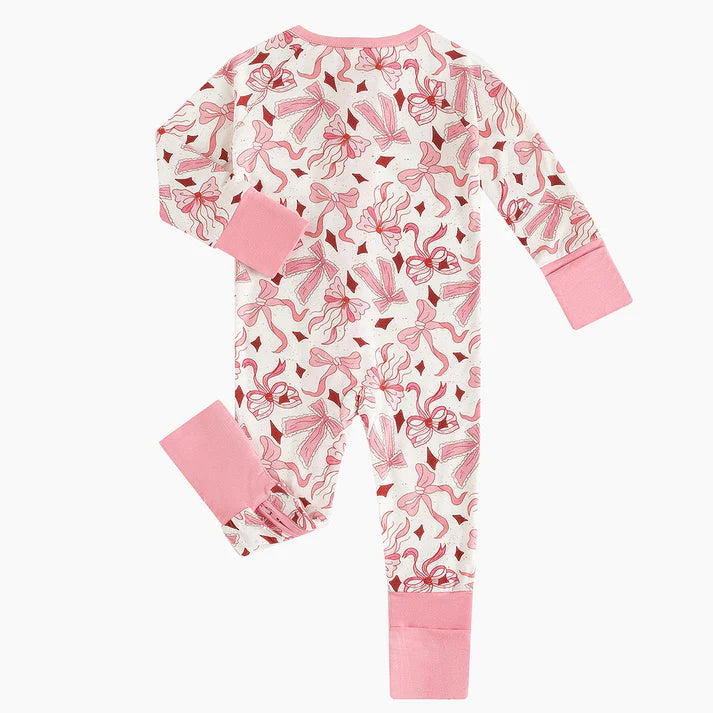 Light Pink Bows Bamboo Sleeper Onesies
