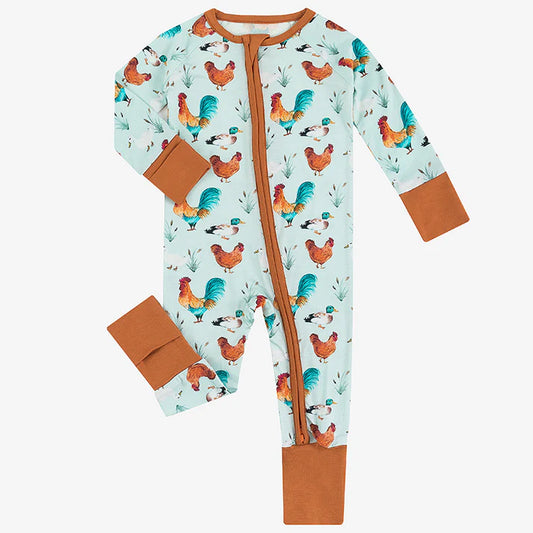 Roosters and Ducks Bamboo Sleeper Onesies