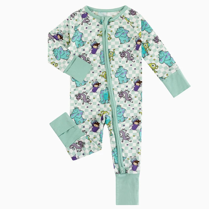 Monster Friends Plaid Bamboo Sleeper Onesies