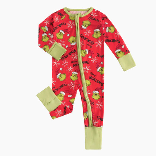 Red Christmas Grouch Bamboo Sleeper Onesies